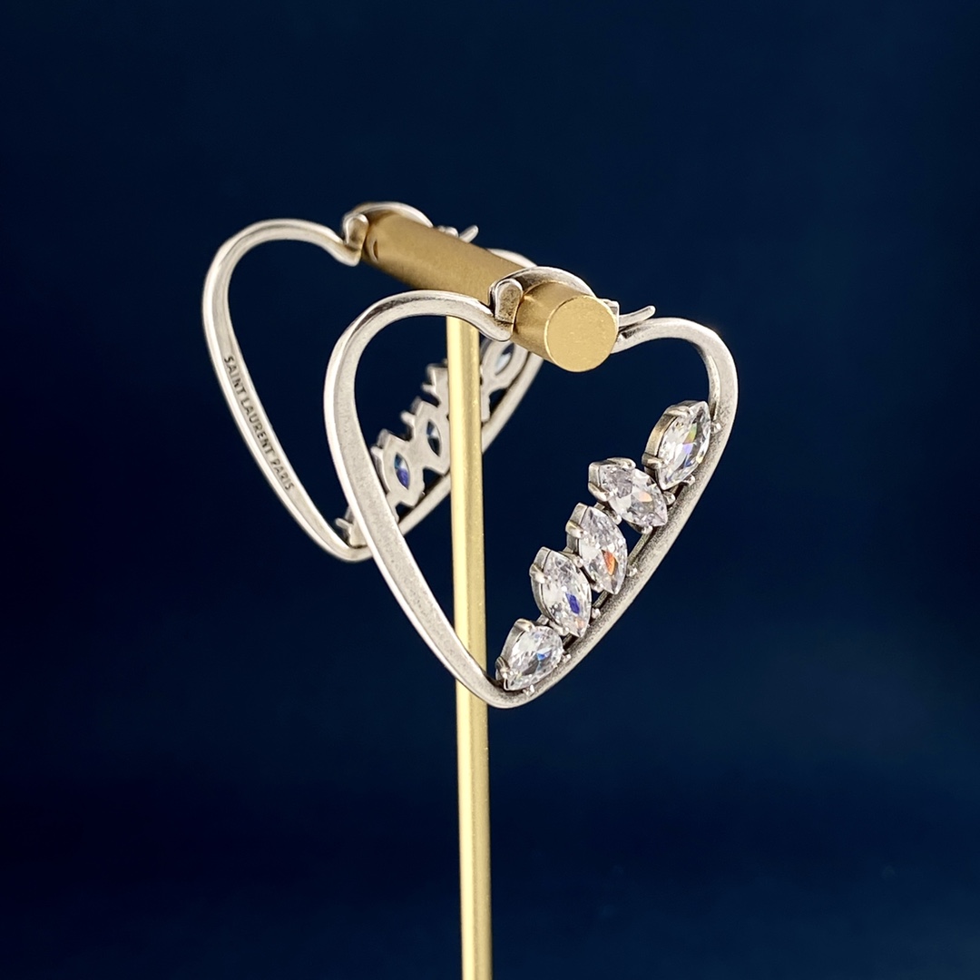 YYE052 YVES Metal heart hook earring with crystal - ccjewelryacc