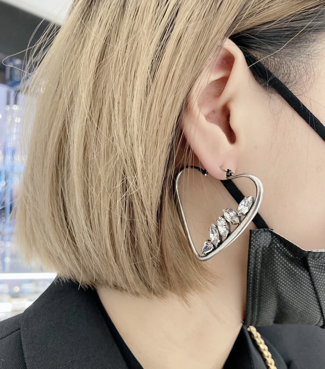 YYE052 YVES Metal heart hook earring with crystal - ccjewelryacc