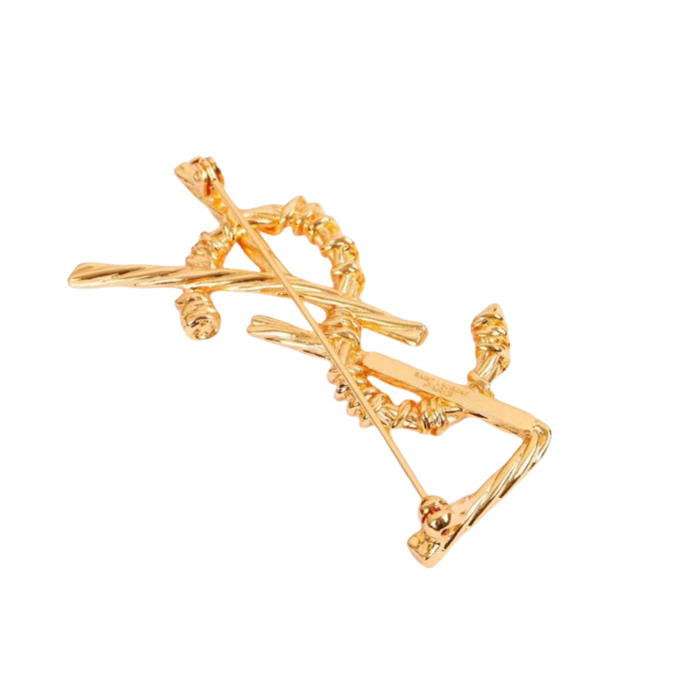 BYB043 LSY Logo Rope Textured Monogram Brooch - ccjewelryacc