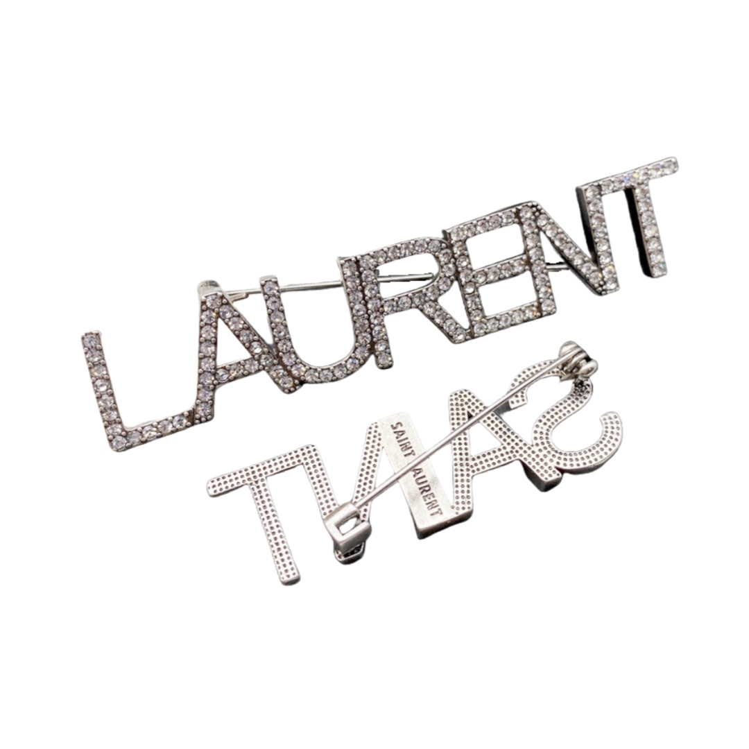 BYB049 Full crystal Laurent saint letter brooch pin set of 2 - ccjewelryacc