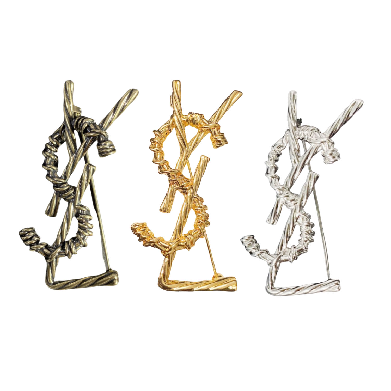 BYB043 LSY Logo Rope Textured Monogram Brooch - ccfashionjewelry