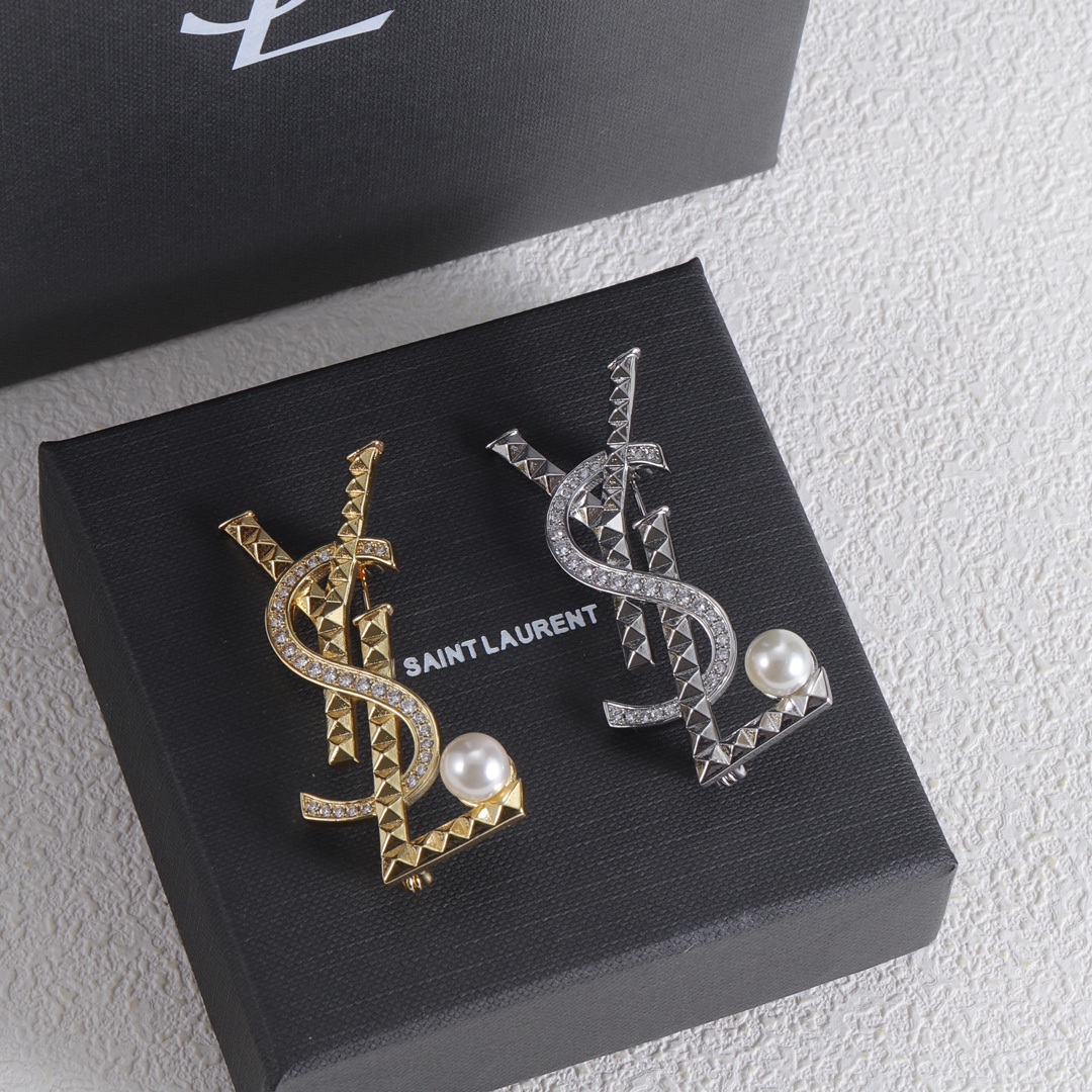 BYB025 Yves LSY logo rhinestone brooch - ccjewelryacc