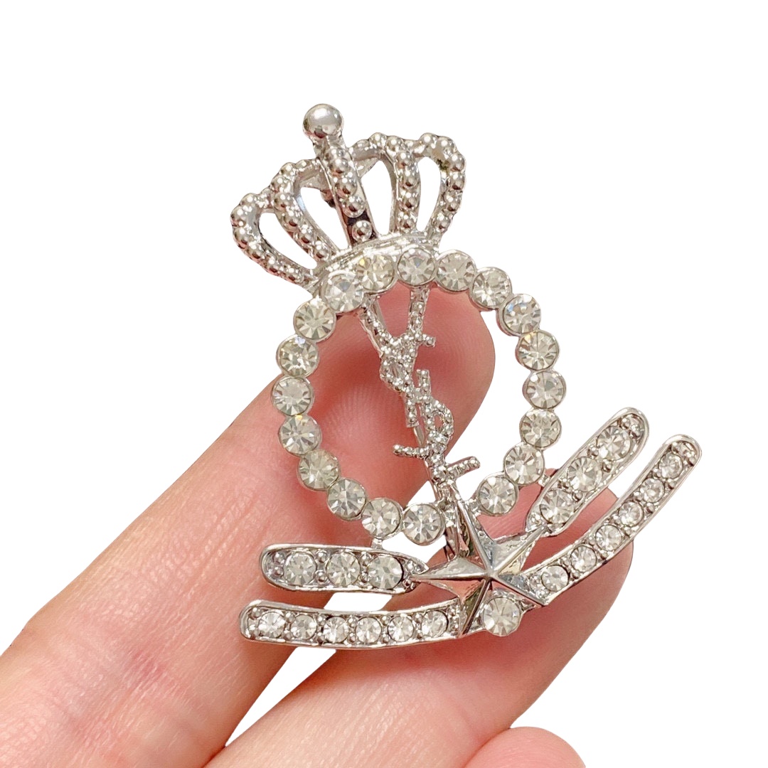 BYB045 YVES crysta crown brooch pin - ccjewelryacc
