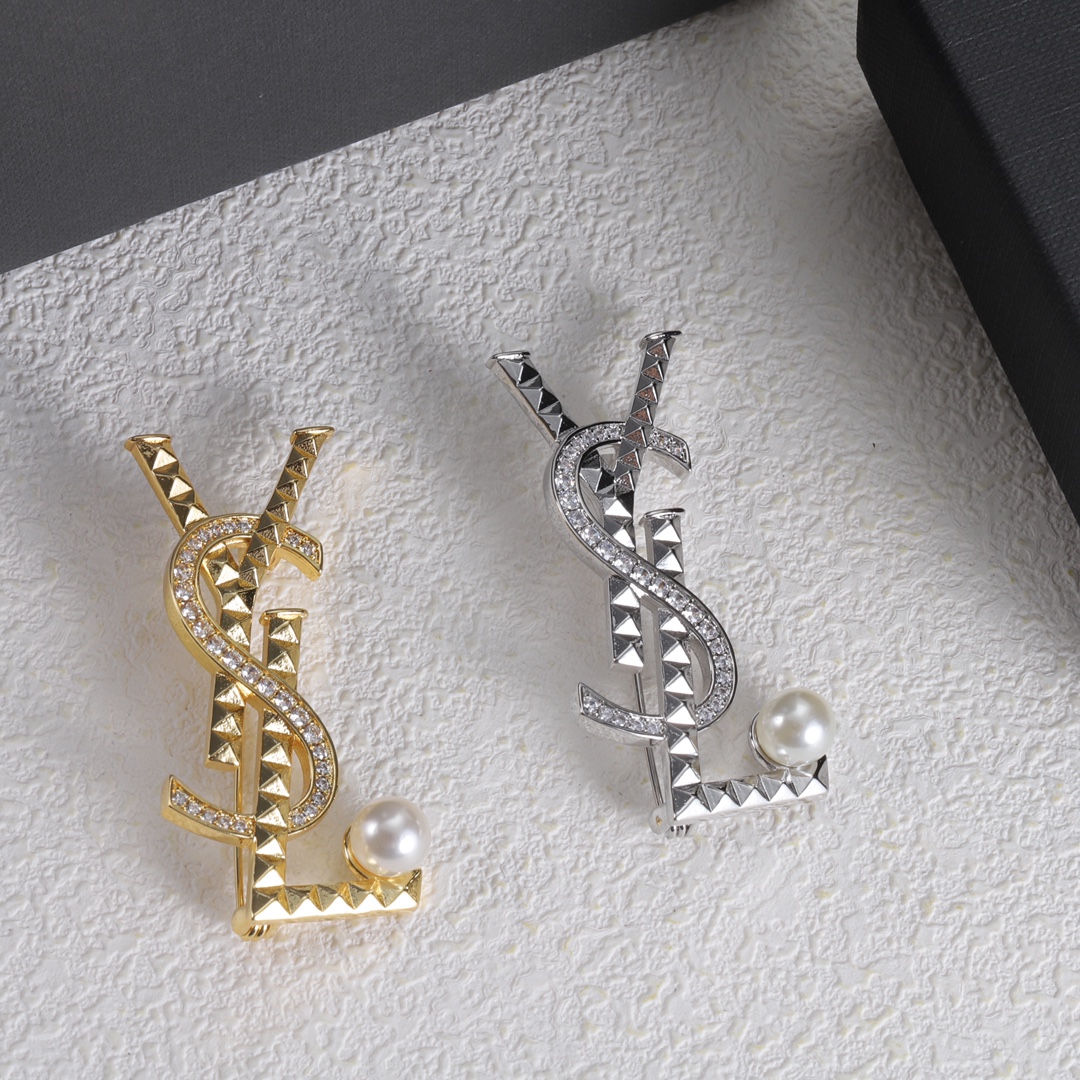 BYB025 Yves LSY logo rhinestone brooch - ccjewelryacc