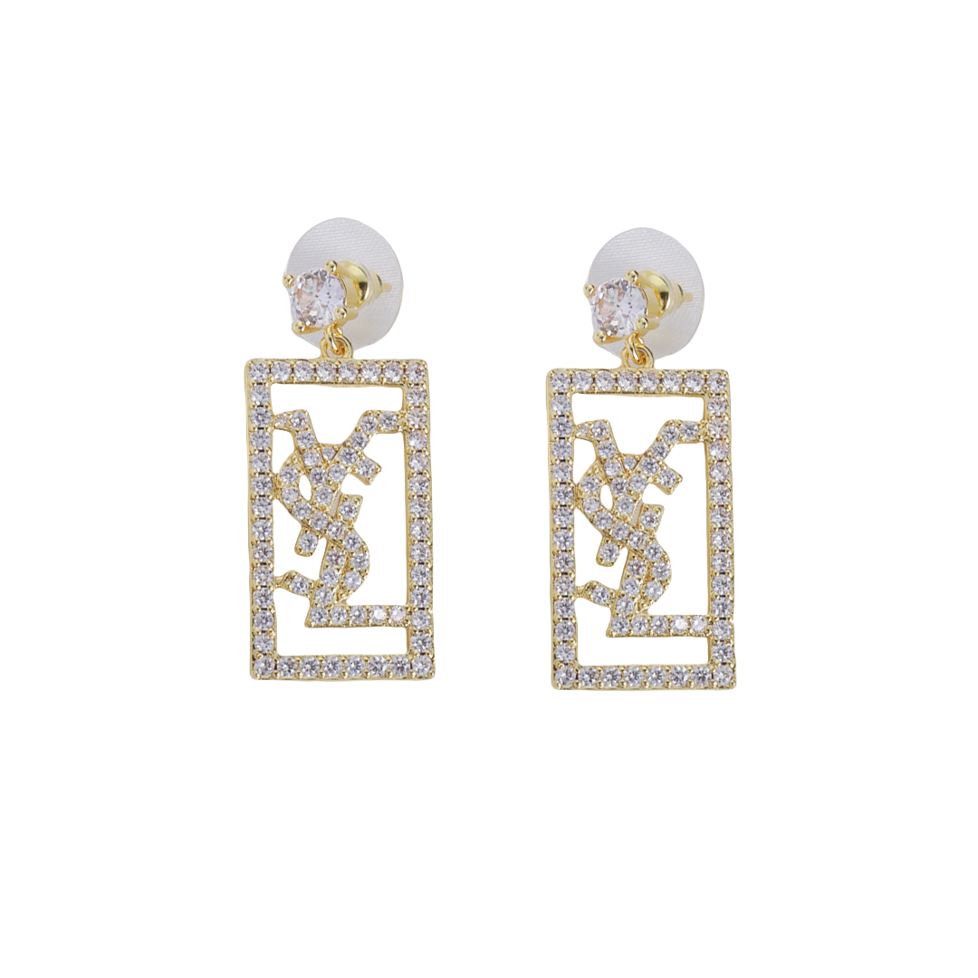 YYE035 YVES Square Crystal drop earring In metal and crystal - ccjewelryacc