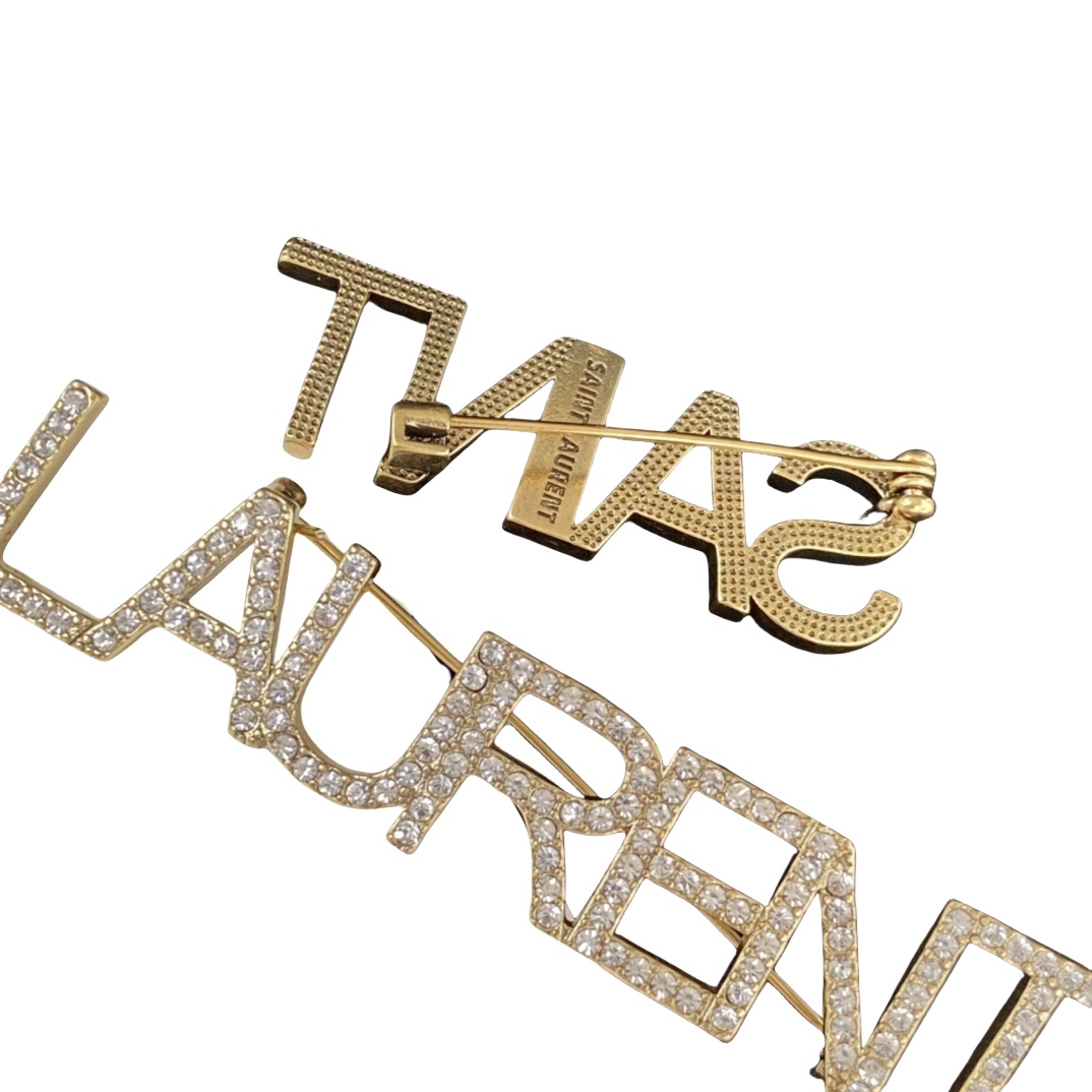 BYB049 Full crystal Laurent saint letter brooch pin set of 2 - ccjewelryacc