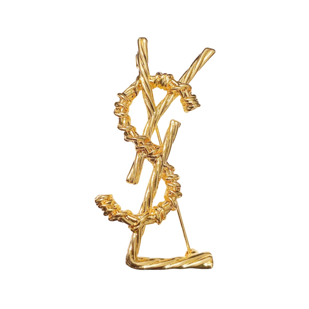 BYB043 LSY Logo Rope Textured Monogram Brooch - ccfashionjewelry
