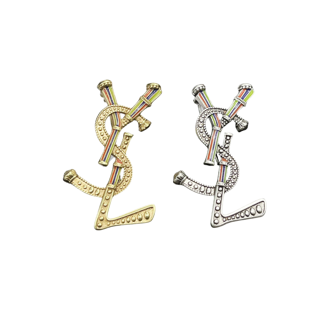 BYB002  Yves logo brooch pin - ccjewelryacc