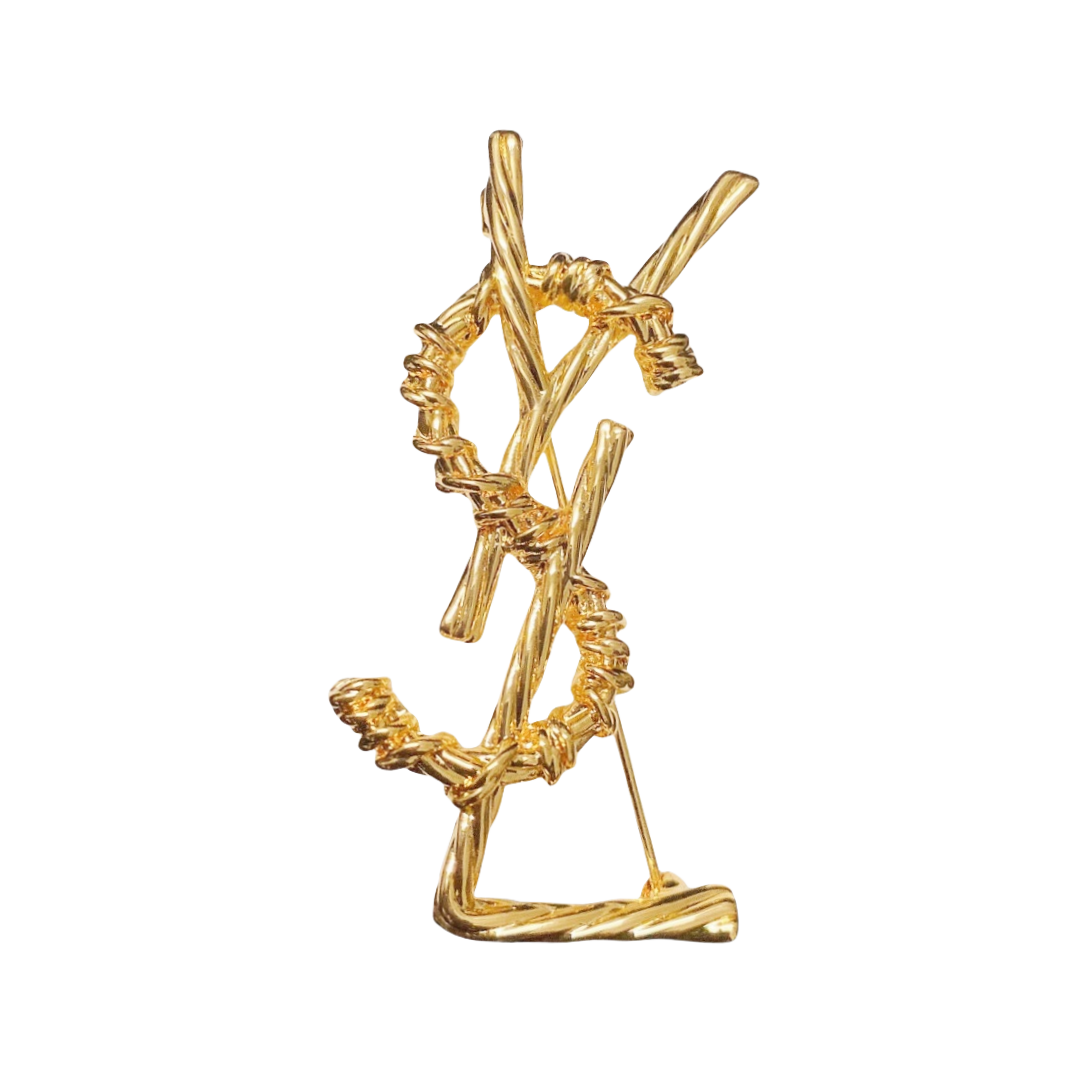 BYB043 LSY Logo Rope Textured Monogram Brooch - ccjewelryacc