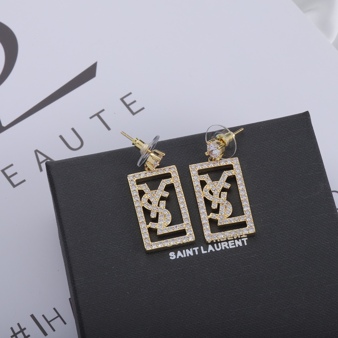 YYE035 YVES Square Crystal drop earring In metal and crystal - ccjewelryacc