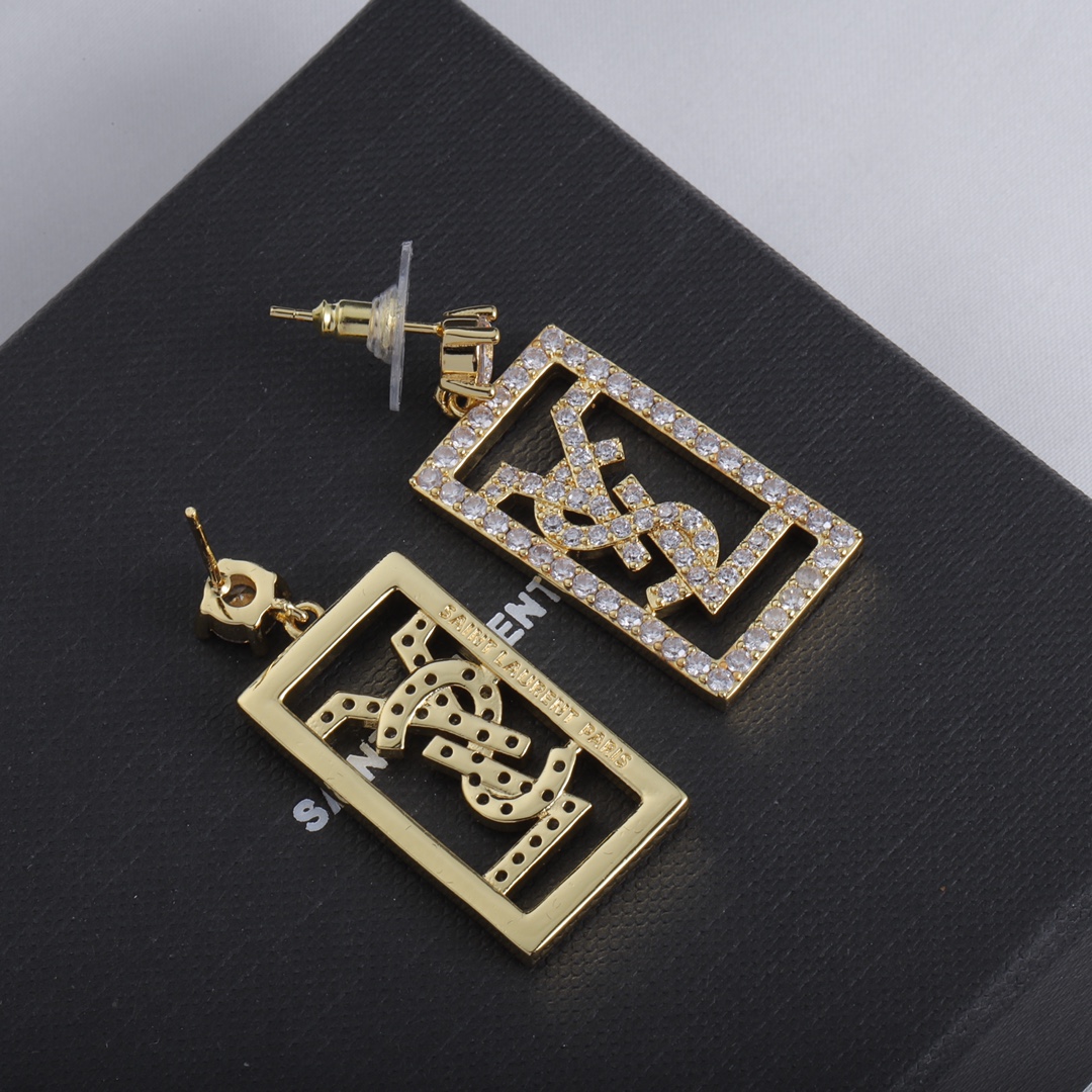 YYE035 YVES Square Crystal drop earring In metal and crystal - ccjewelryacc