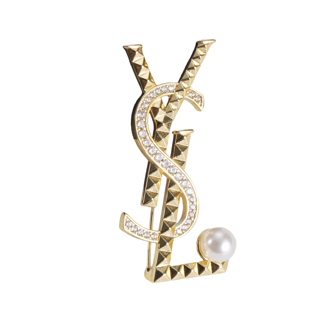 BYB025 Yves LSY logo rhinestone brooch - ccjewelryacc