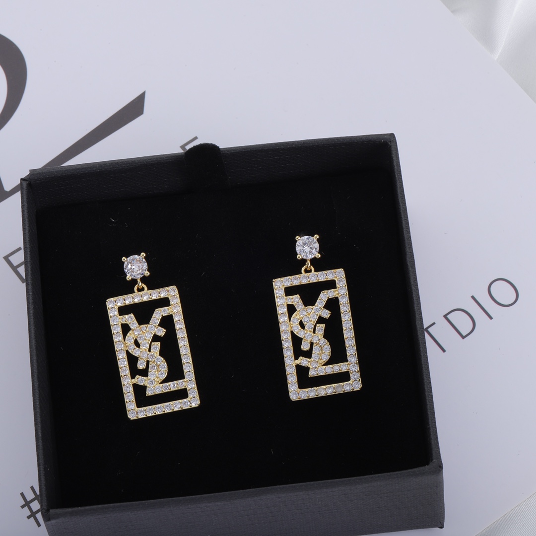 YYE035 YVES Square Crystal drop earring In metal and crystal - ccjewelryacc