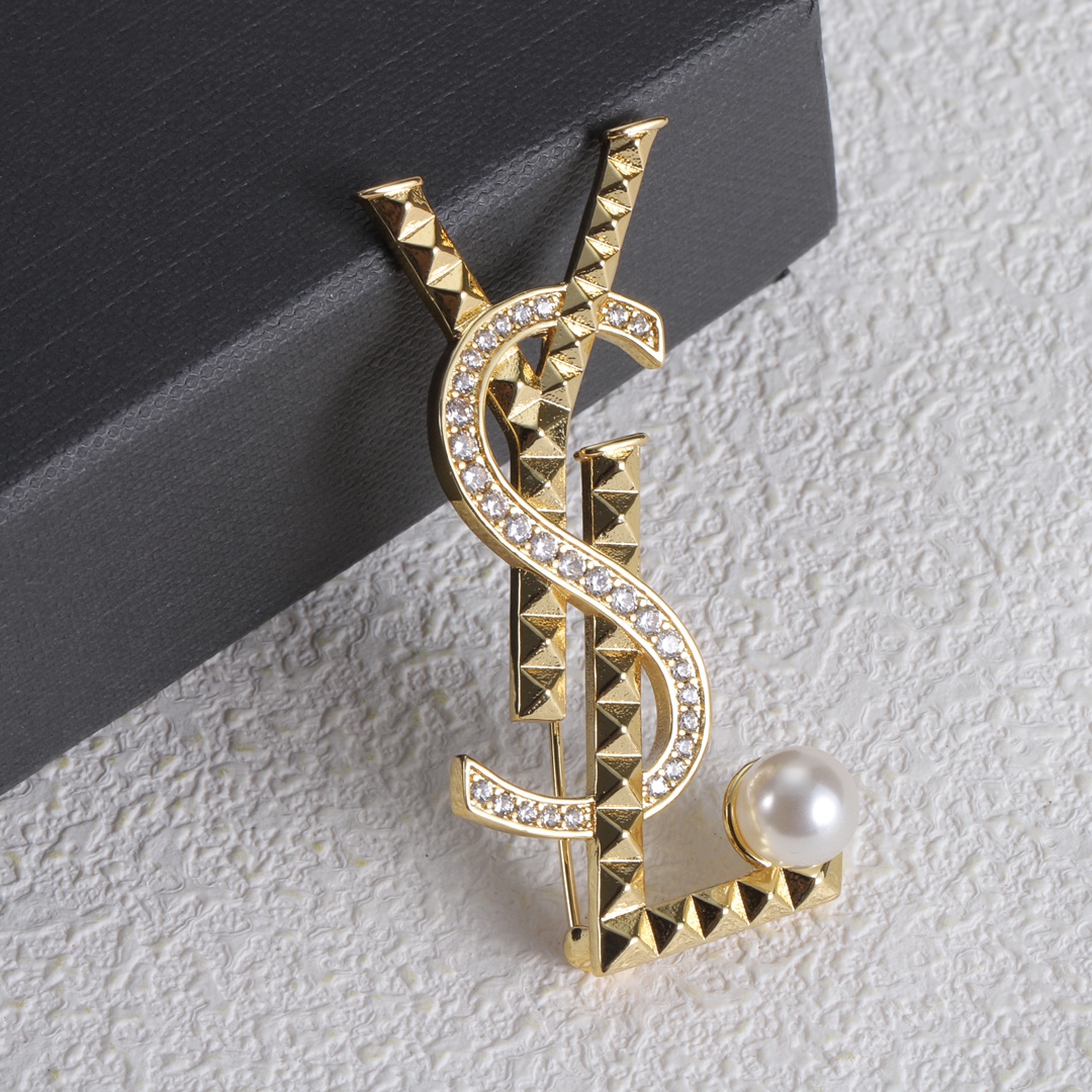 BYB025 Yves LSY logo rhinestone brooch - ccjewelryacc