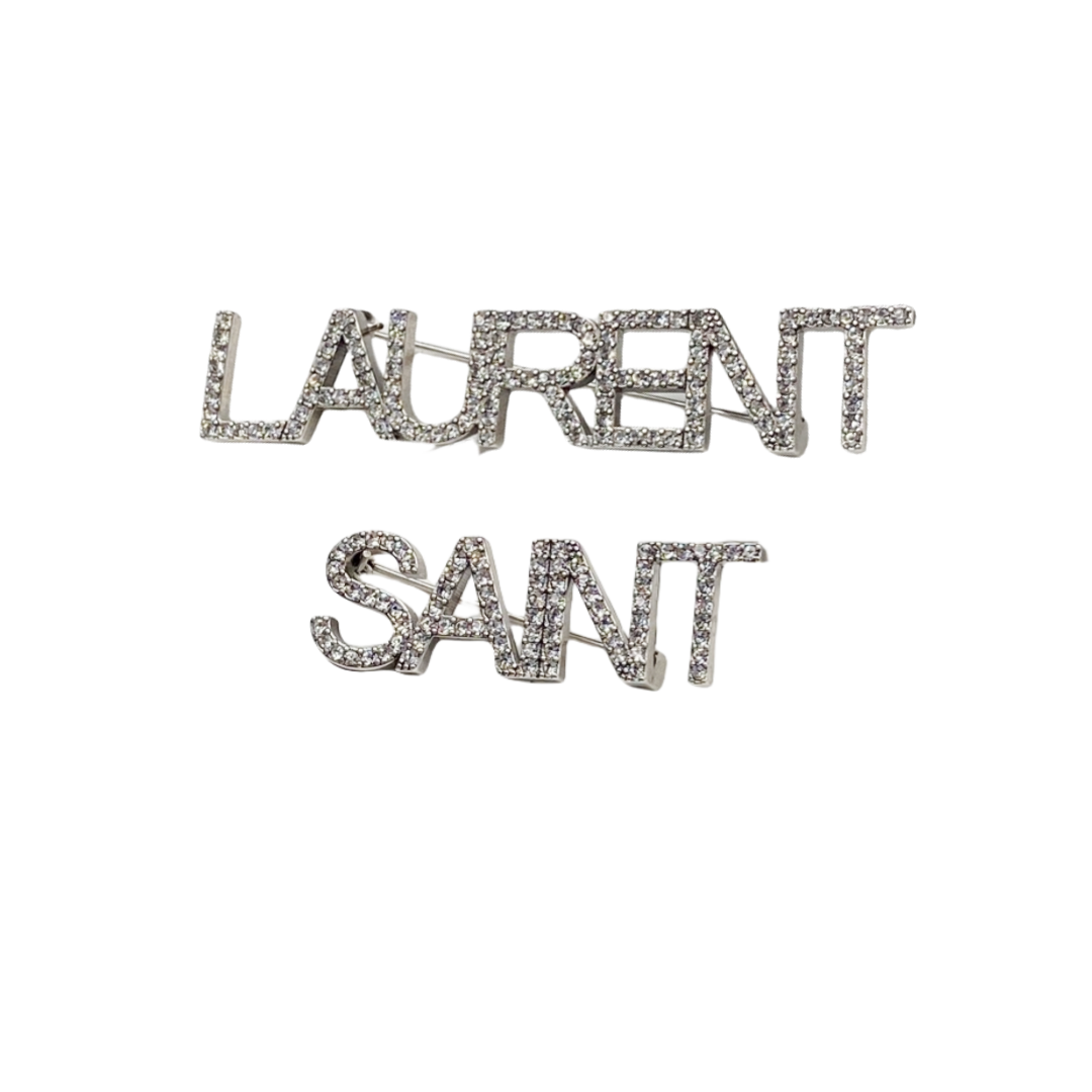 BYB049 Full crystal Laurent saint letter brooch pin set of 2 - ccjewelryacc