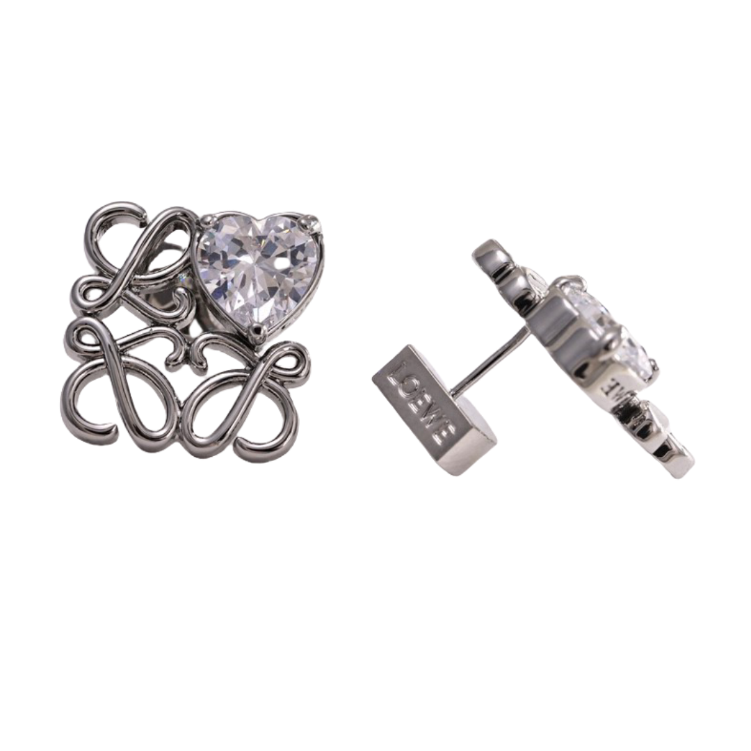 LWE020 Loewi Anagram Pebble with heart rhinestone stud earring - ccjewelryacc