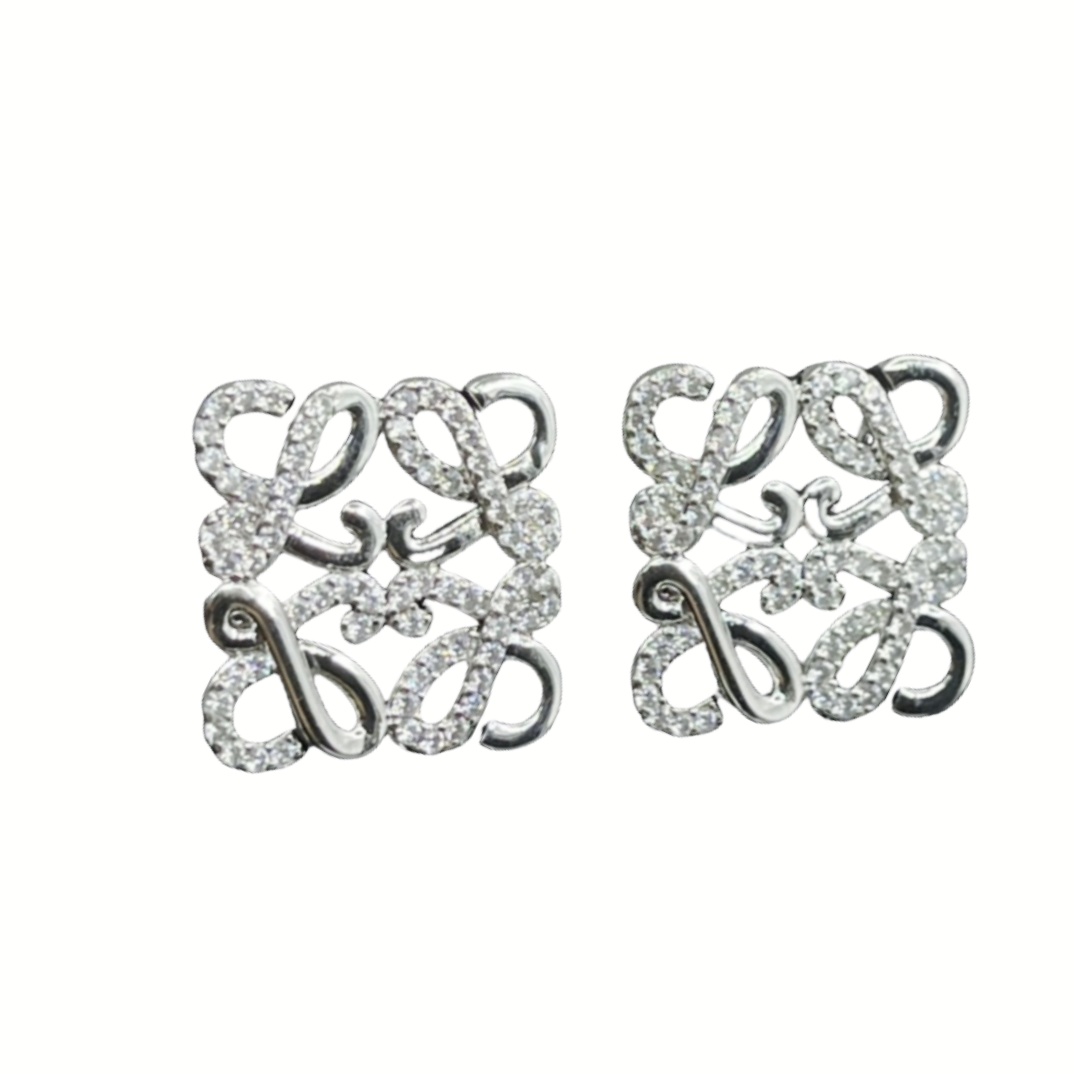 LWE002 Loewi Anagram stud earring in metal and crystal - ccjewelryacc