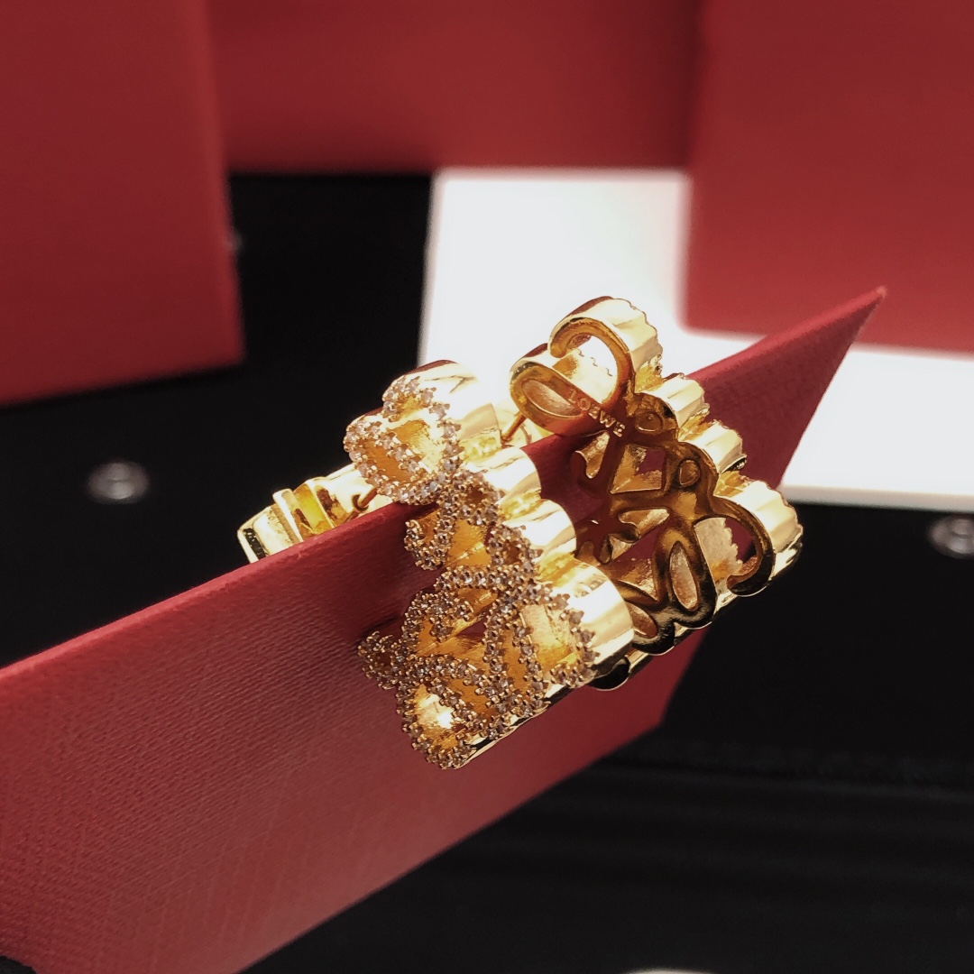 LWE001 Fully crystal Hollow  Loewi Anagram Hook Earrings - ccjewelryacc