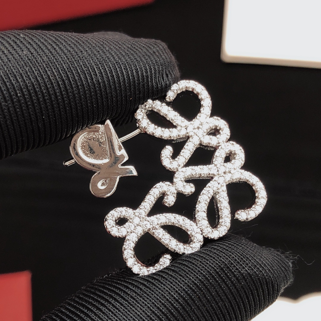 LWE001 Fully crystal Hollow  Loewi Anagram Hook Earrings - ccjewelryacc