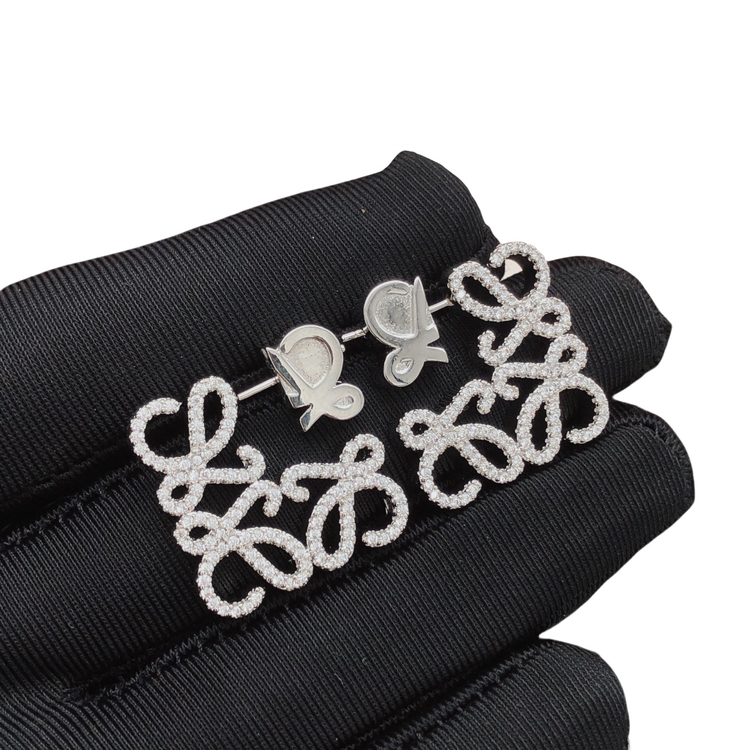 LWE001 Fully crystal Hollow  Loewi Anagram Hook Earrings - ccjewelryacc