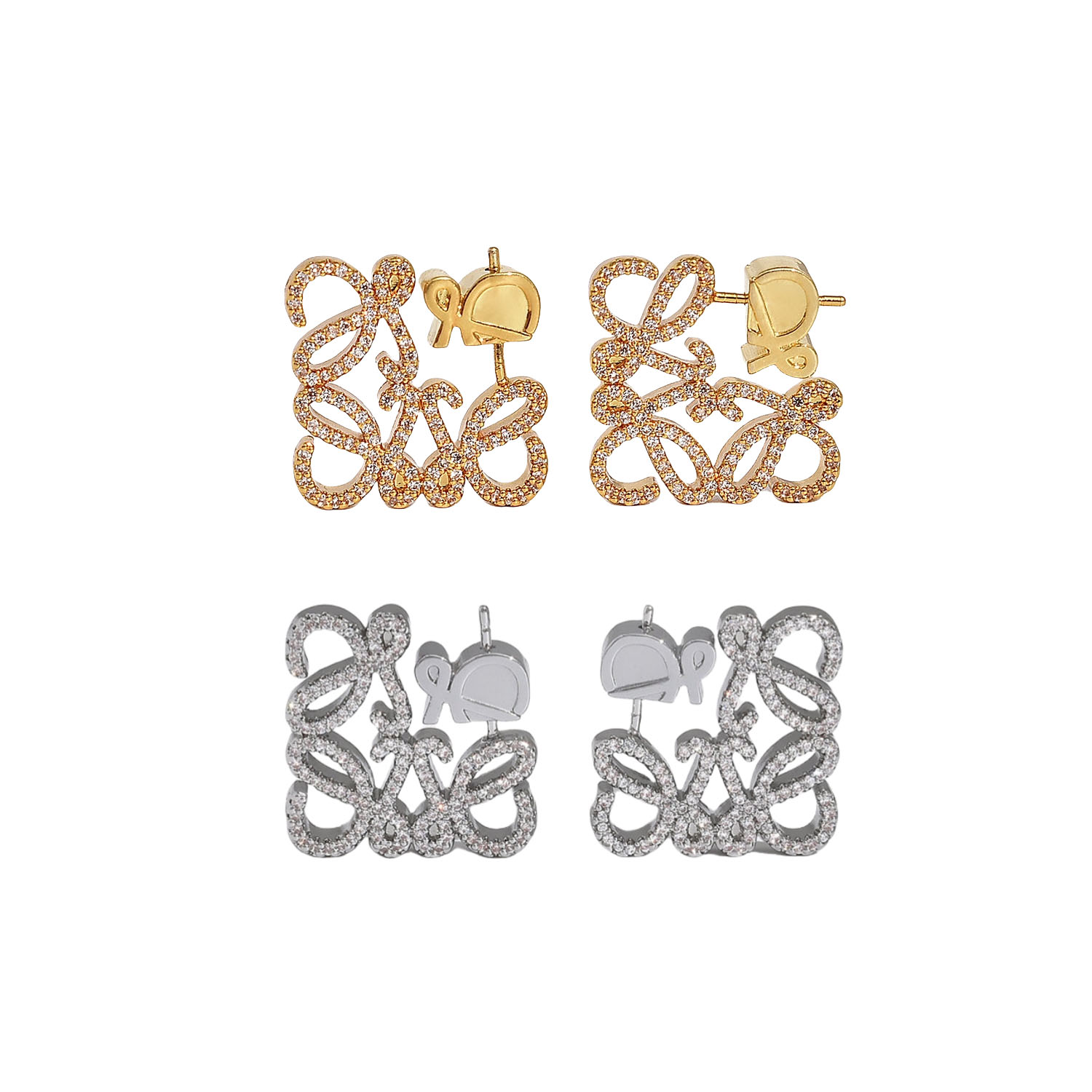 LWE001 Fully crystal Hollow Loewi Anagram Hook Earrings - ccfashionjewelry