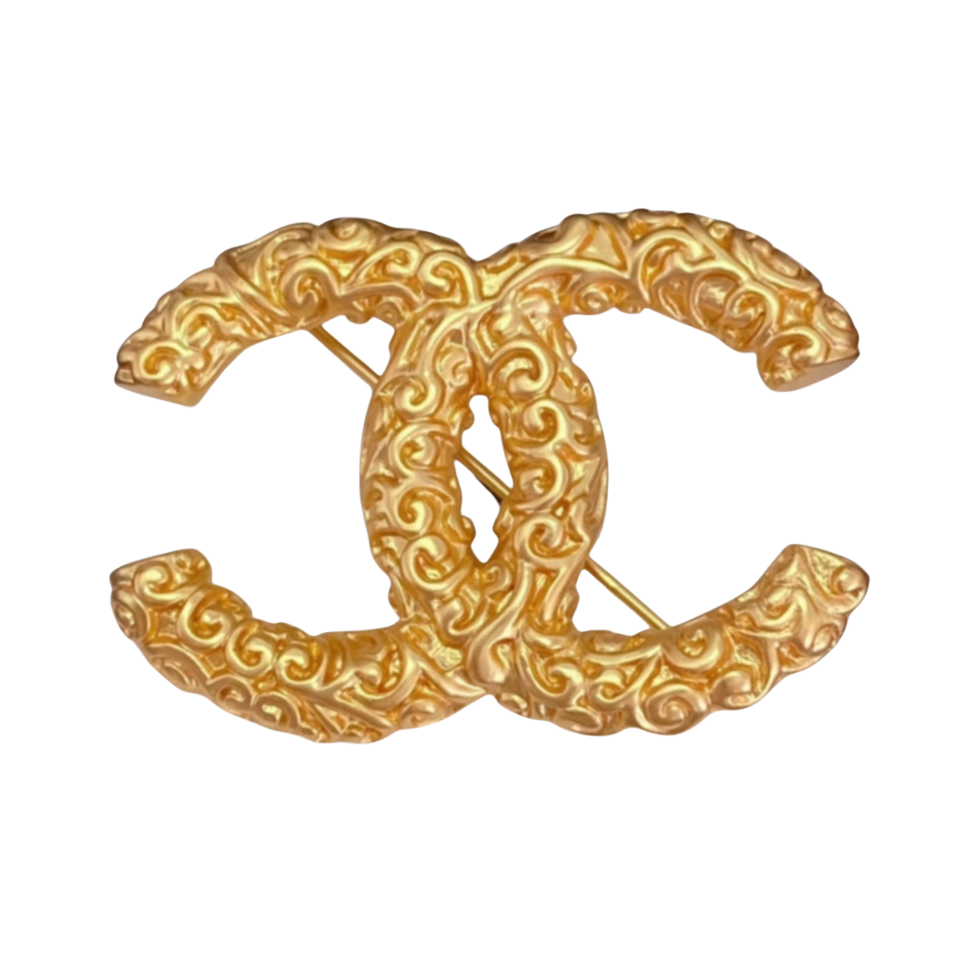 BCB452 vintage Metal lava carving cc logo brooch pin - ccfashionjewelry