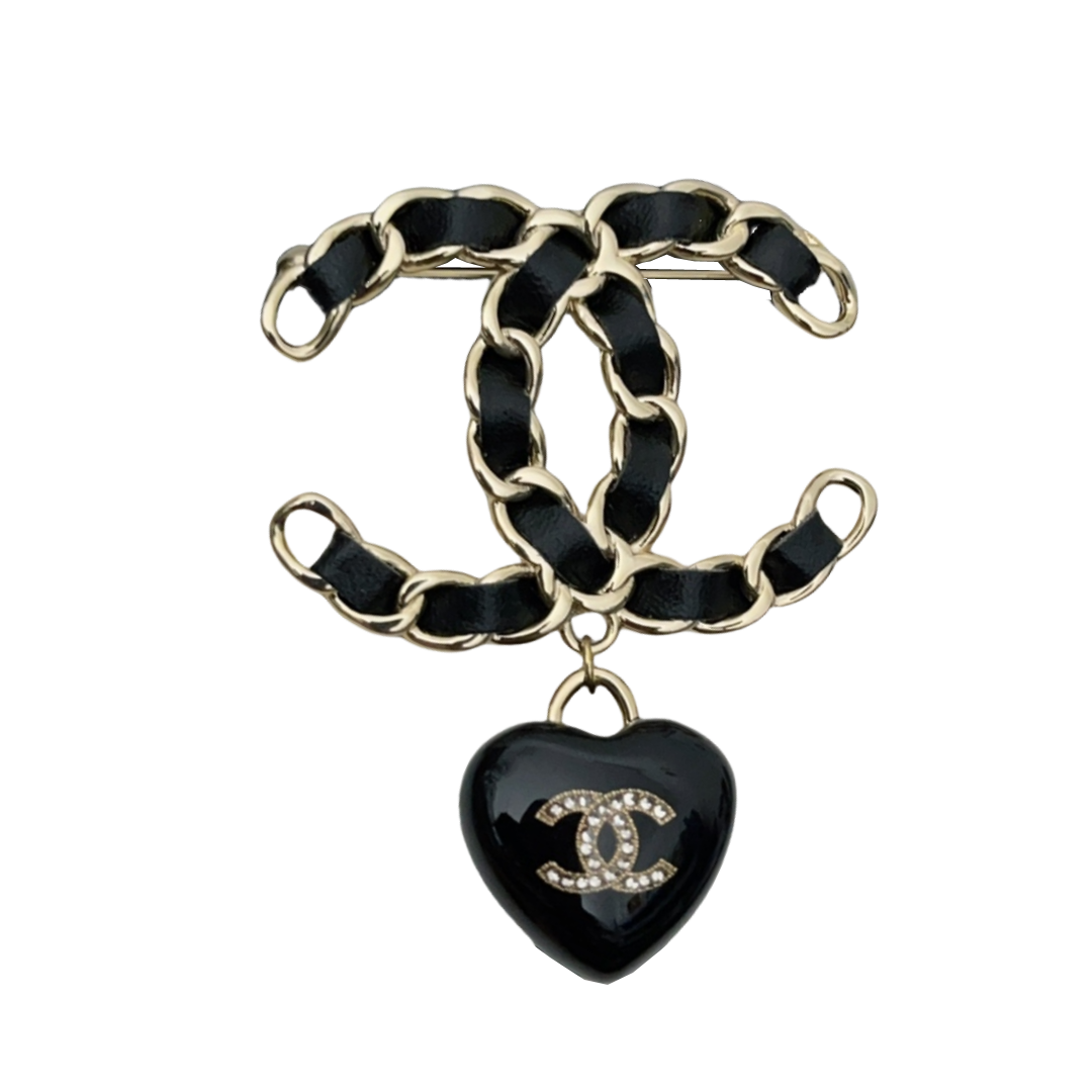 BCB064 Metal leather CC logo and heart pendant brooch pines - ccfashionjewelry