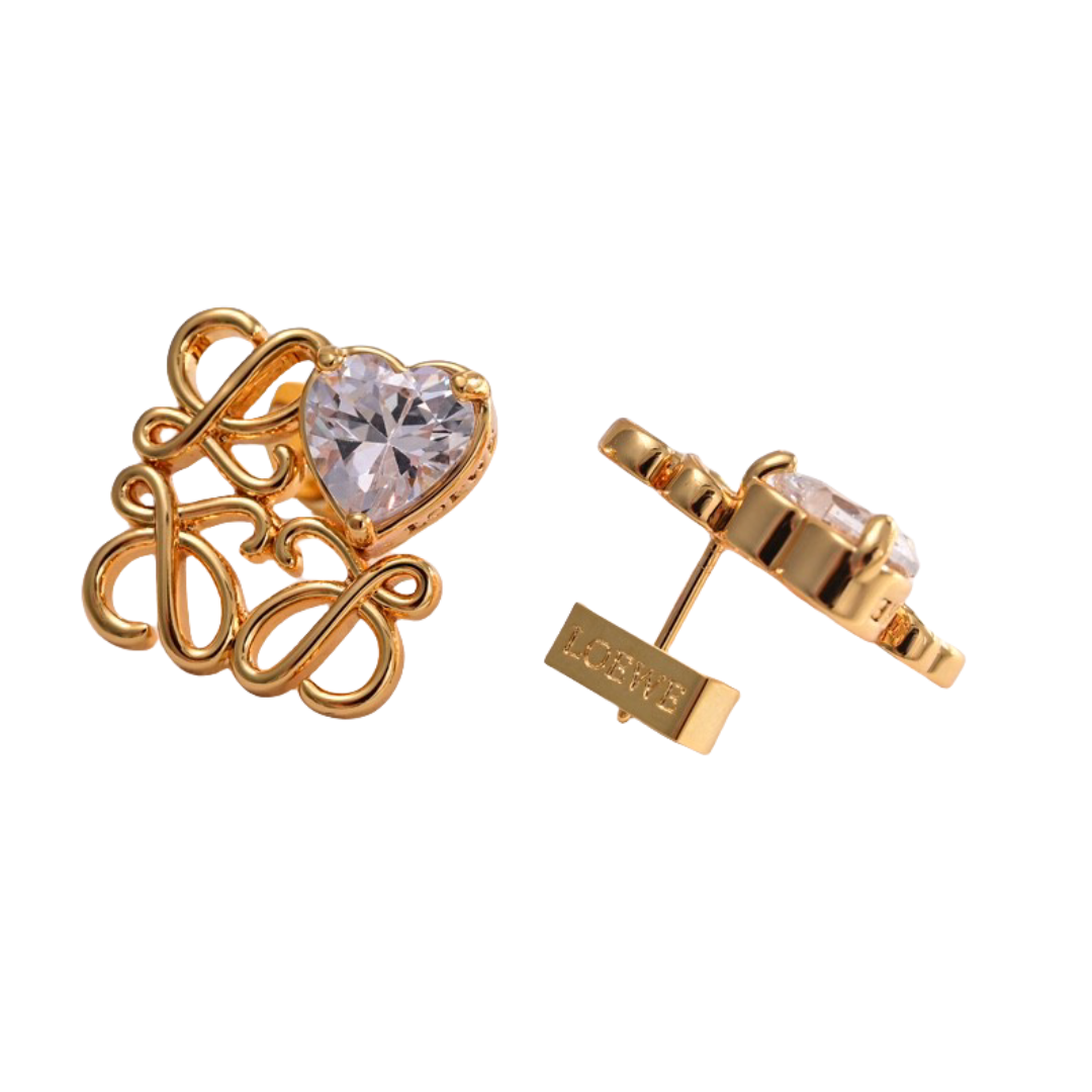 LWE020 Loewi Anagram Pebble with heart rhinestone stud earring - ccjewelryacc