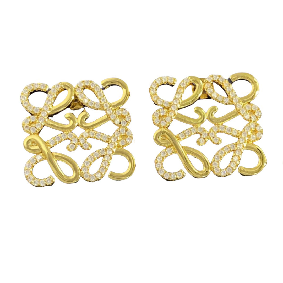 LWE002 Loewi Anagram stud earring in metal and crystal - ccjewelryacc