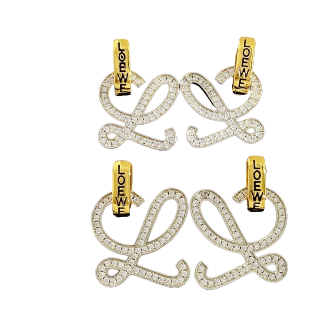 LWE042 Loewi Anagram drop earring in metal and crystal - ccfashionjewelry