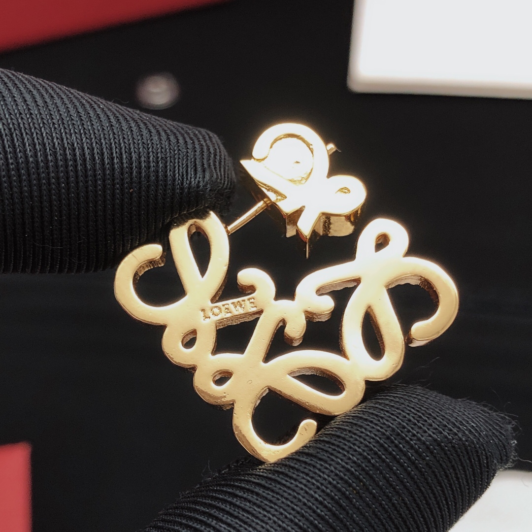 LWE001 Fully crystal Hollow  Loewi Anagram Hook Earrings - ccjewelryacc