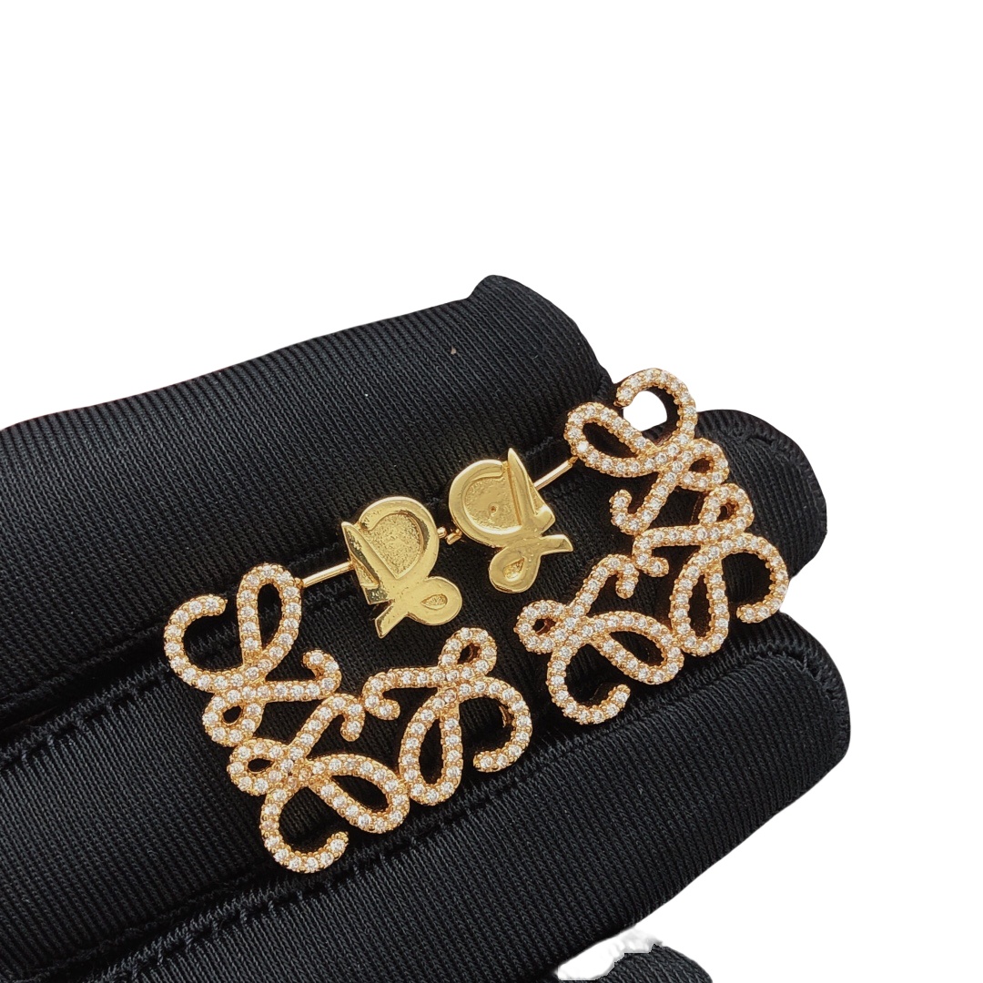 LWE001 Fully crystal Hollow  Loewi Anagram Hook Earrings - ccjewelryacc