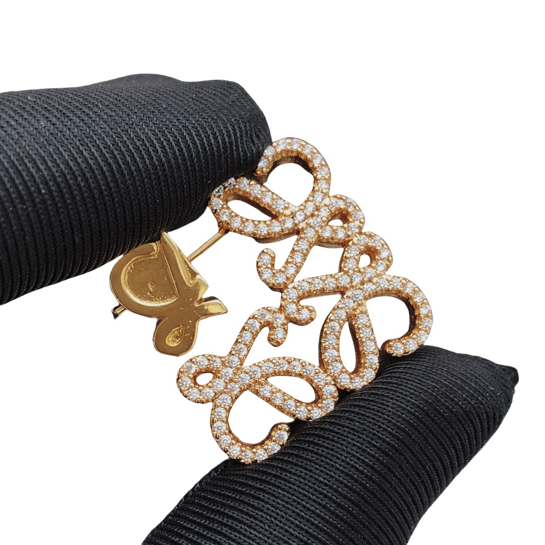 LWE001 Fully crystal Hollow  Loewi Anagram Hook Earrings - ccjewelryacc