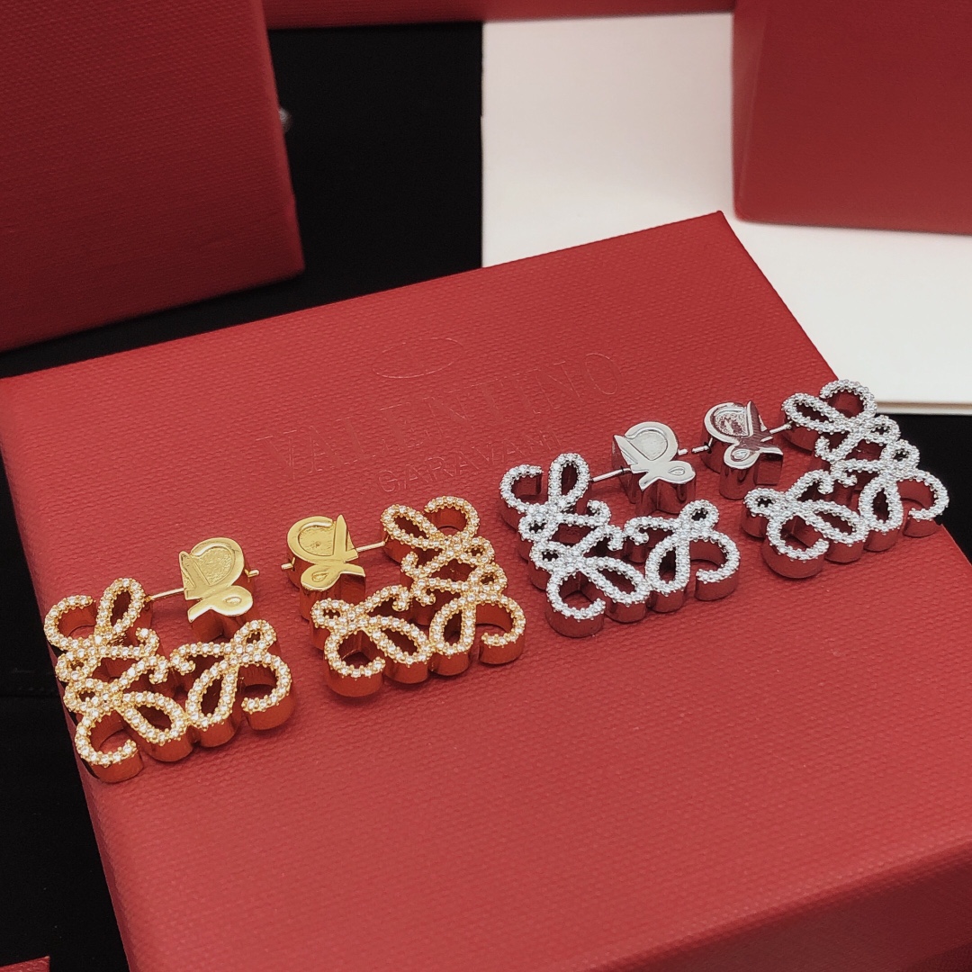 LWE001 Fully crystal Hollow  Loewi Anagram Hook Earrings - ccjewelryacc