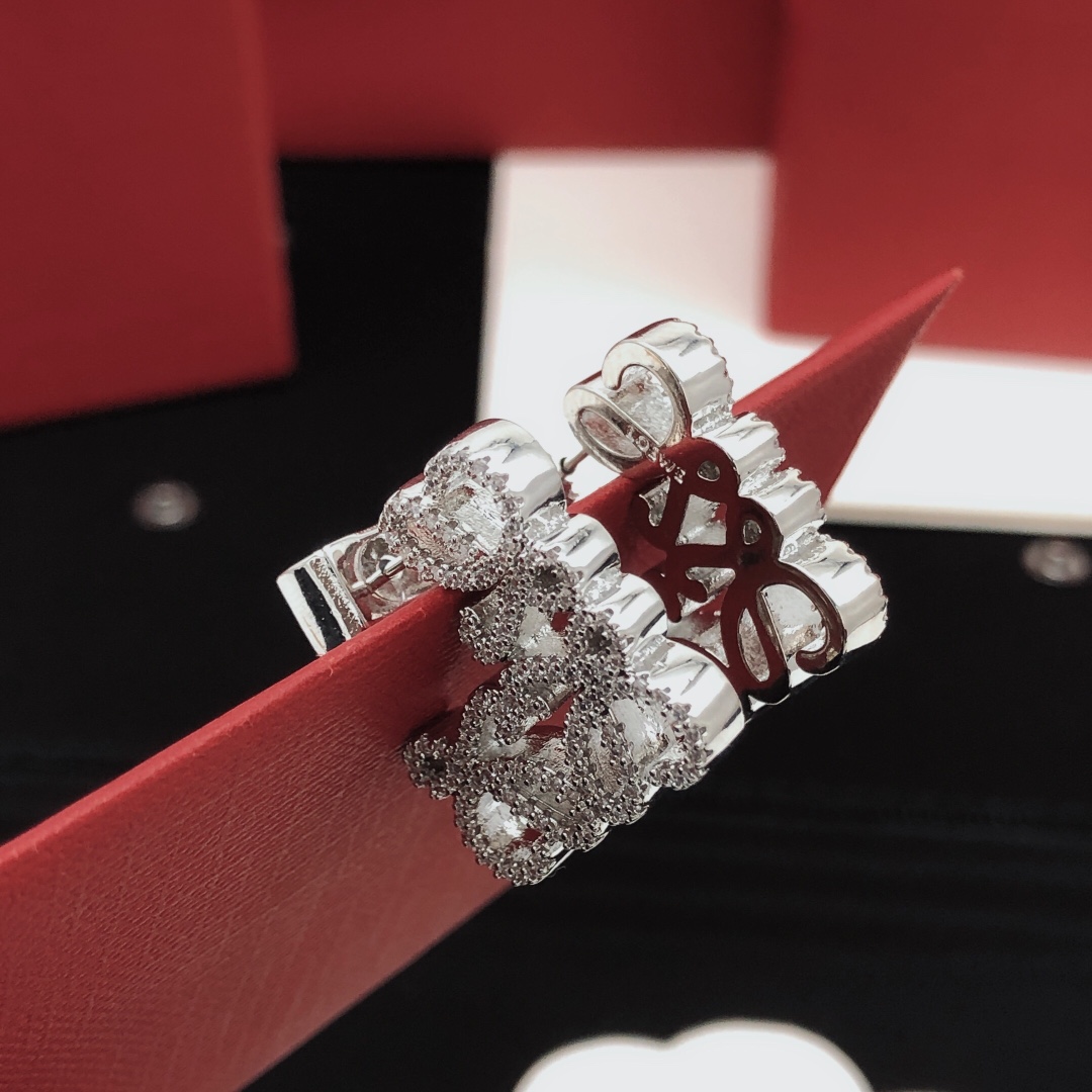 LWE001 Fully crystal Hollow  Loewi Anagram Hook Earrings - ccjewelryacc