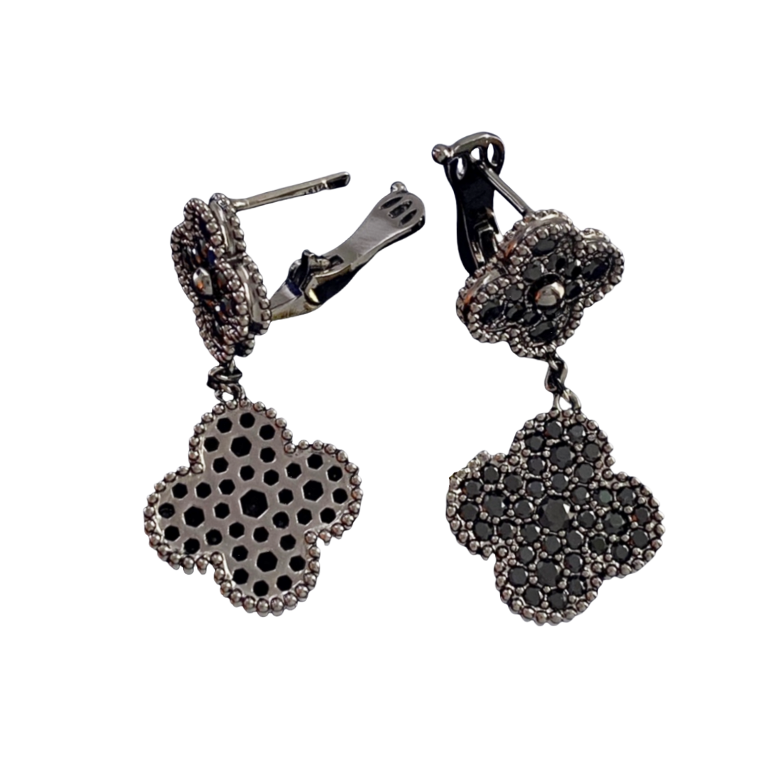 VCE041 Black VCA Vintage Magic Alhambra earring clip 2 motifs - ccfashionjewelry