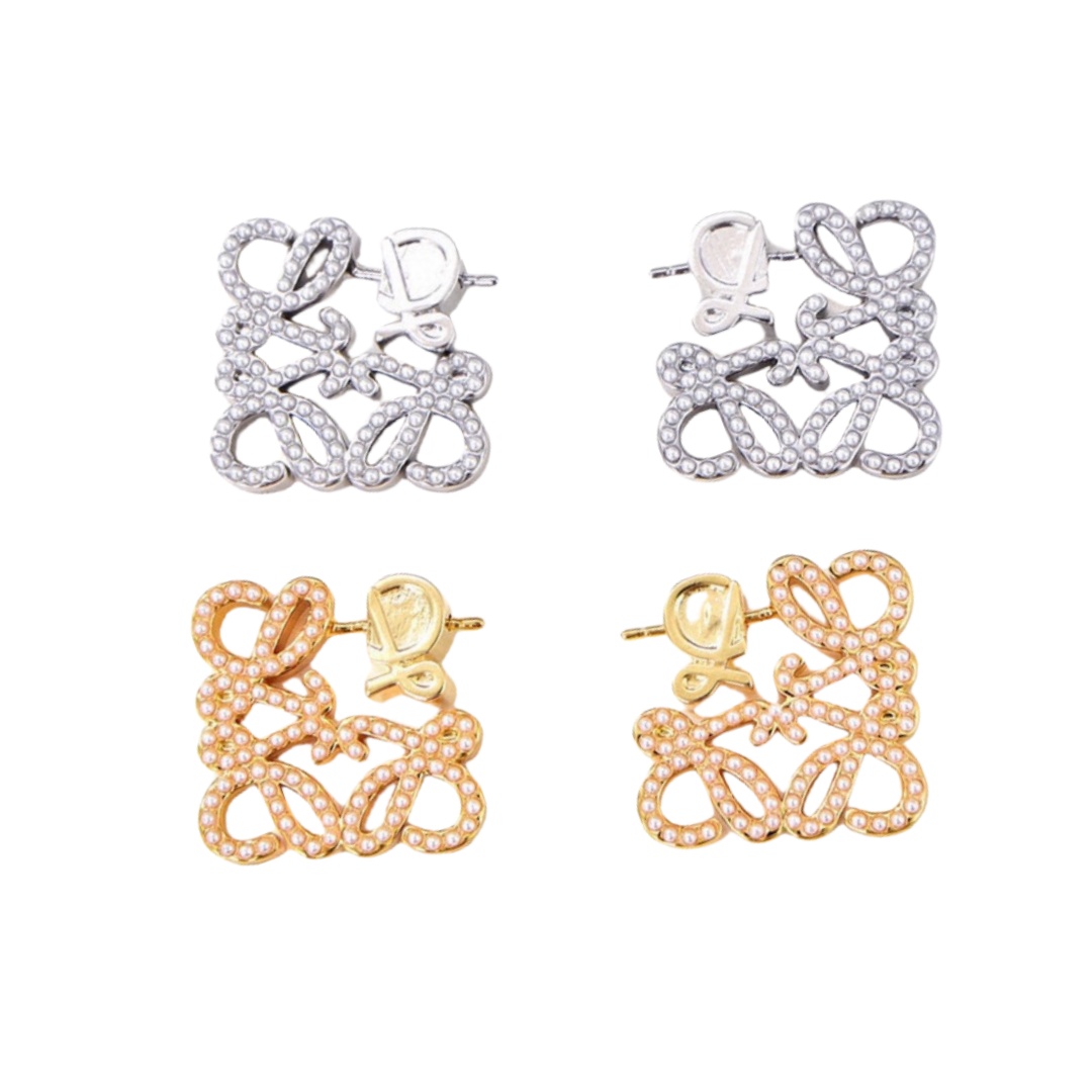 LWE043 Loewi Anagram earring in metal and pearl embellish - ccjewelryacc