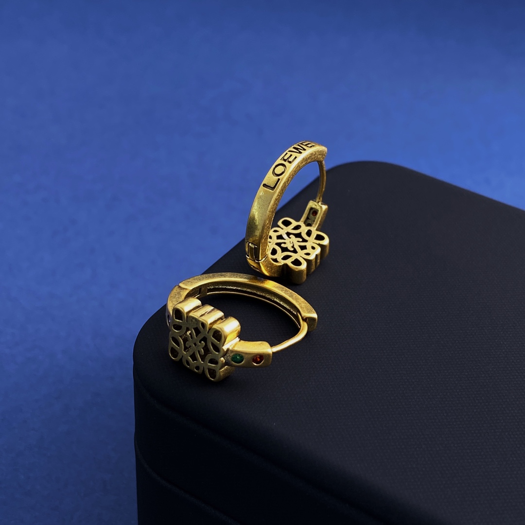 LWE024 LOEWI Vintage Anagram hook earrings with crystal - ccjewelryacc