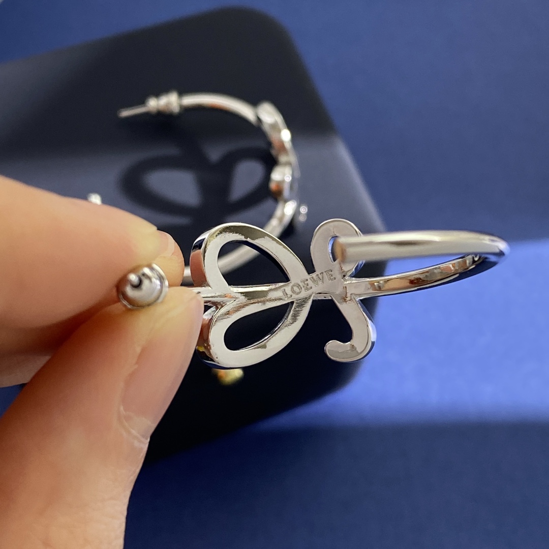 LWE010 Loewi Anagram LOGO L hoop earring in metal - ccjewelryacc