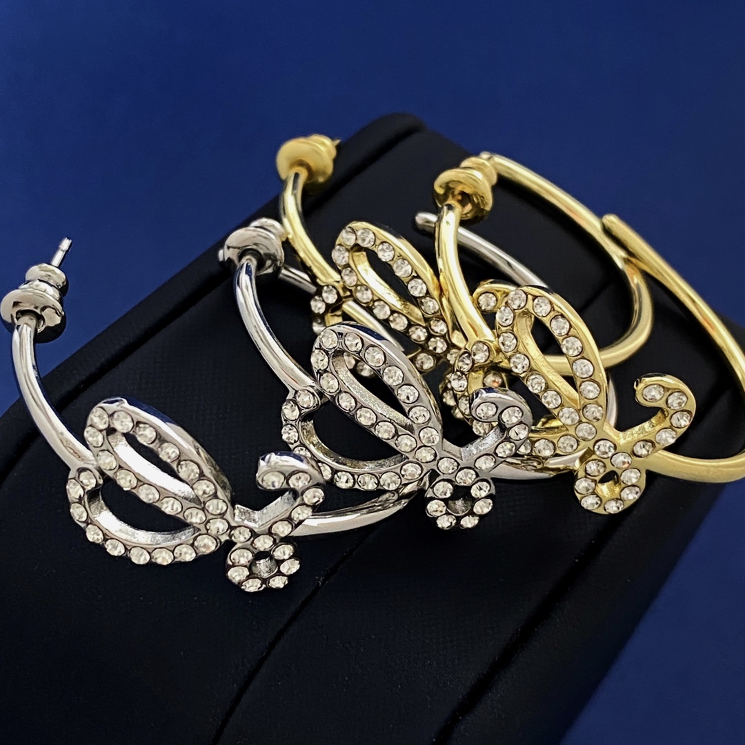 LWE033 LOEWI Anagram L logo with crystal hook earrings - ccjewelryacc