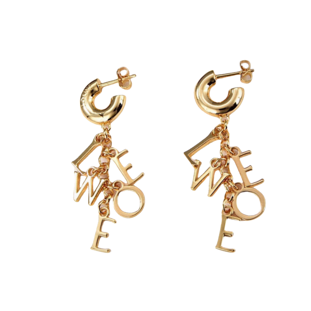 LWE049 Loewi Anagram letters charm gold plated drop earring - ccfashionjewelry