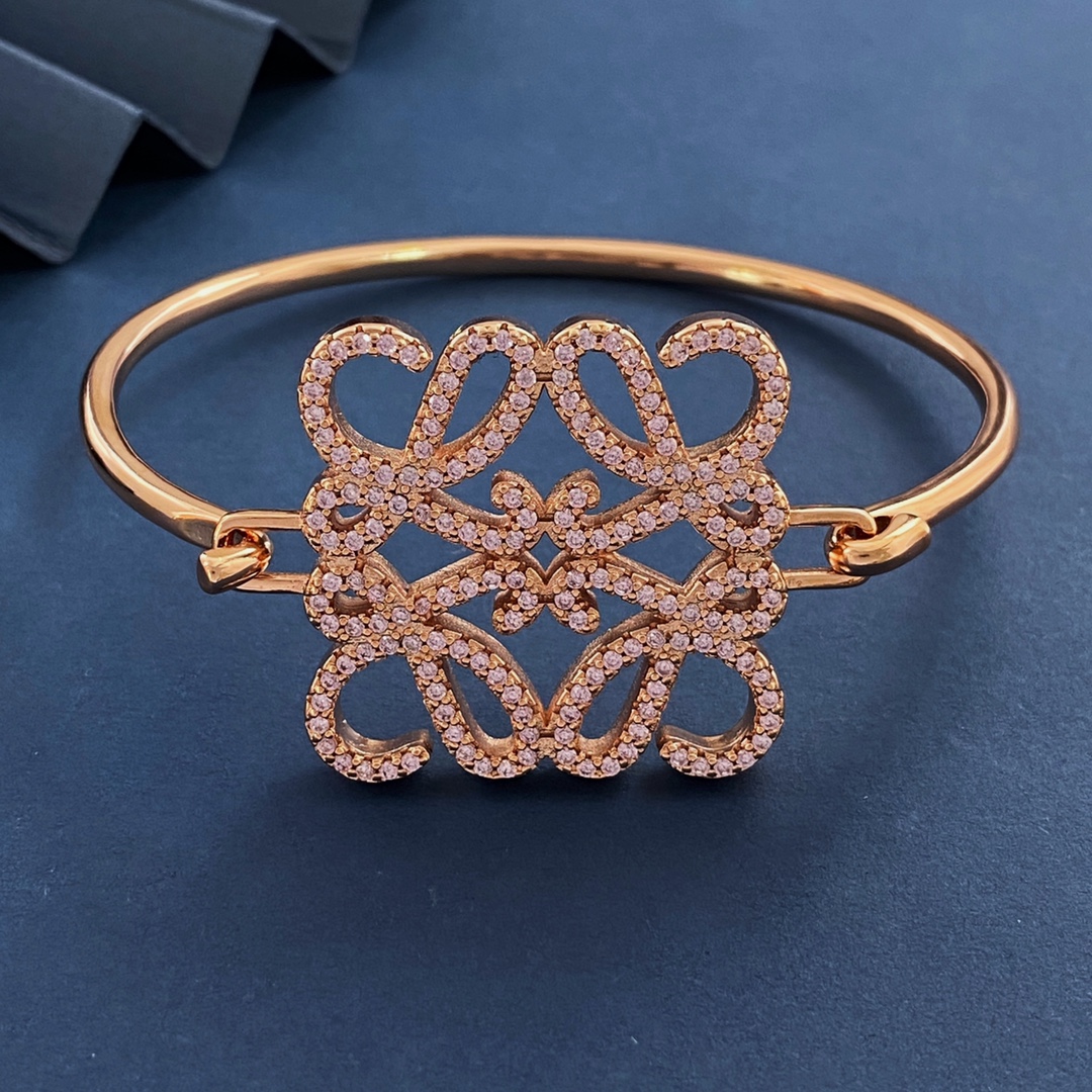 LWS001 Pave Anagram open bracelet in Metal and crystal - ccjewelryacc