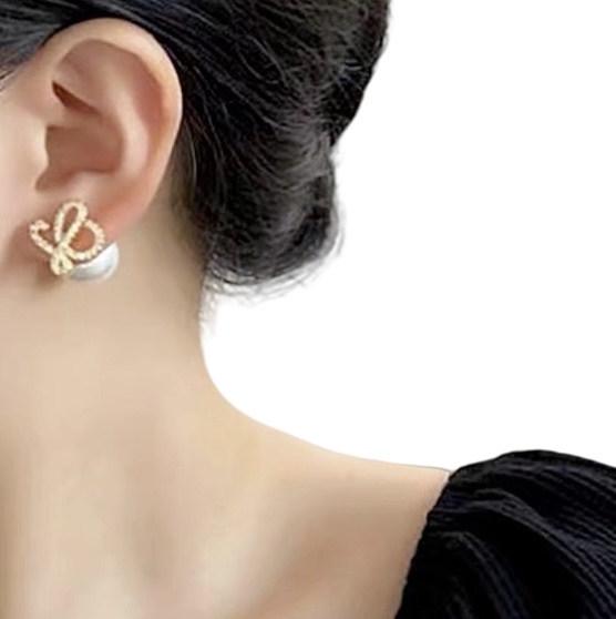 LWE045 Loewi Anagram pearl crystal earring - ccjewelryacc