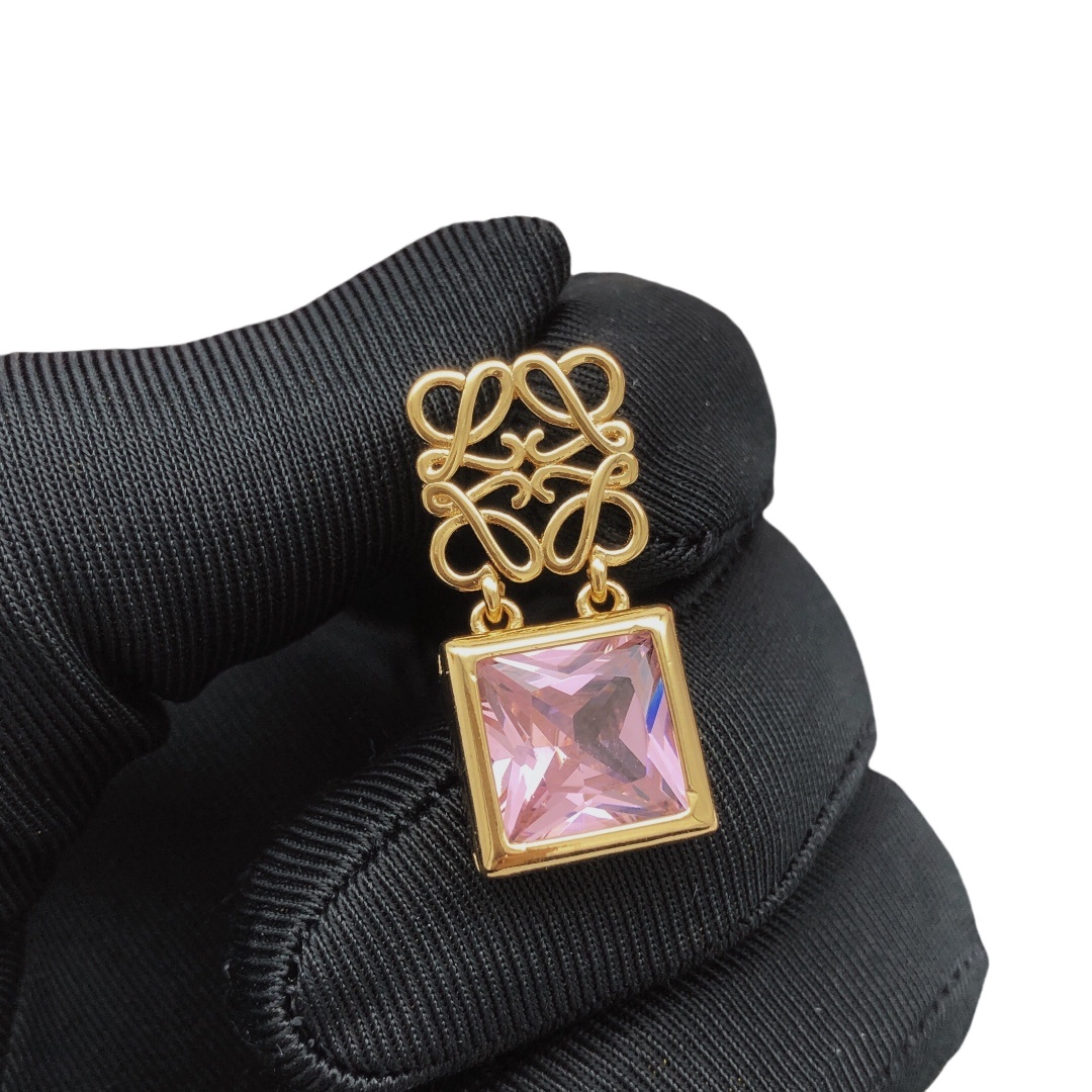 LWE012 Loewi Anagram Pebble with rhinestone stud earring - ccjewelryacc