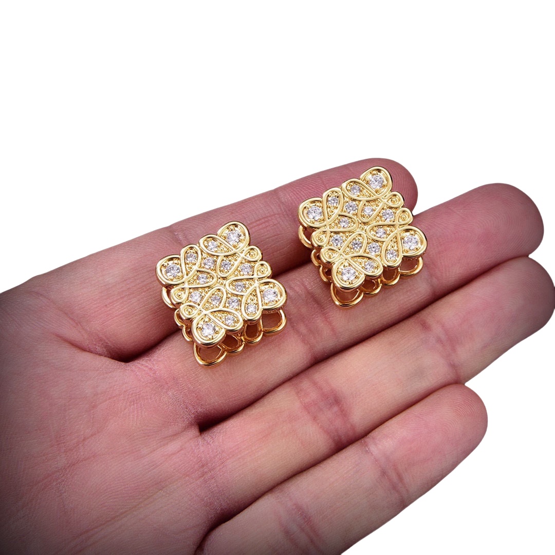 LWE015 Loewi Anagram earring clip in metal and crystal - ccjewelryacc