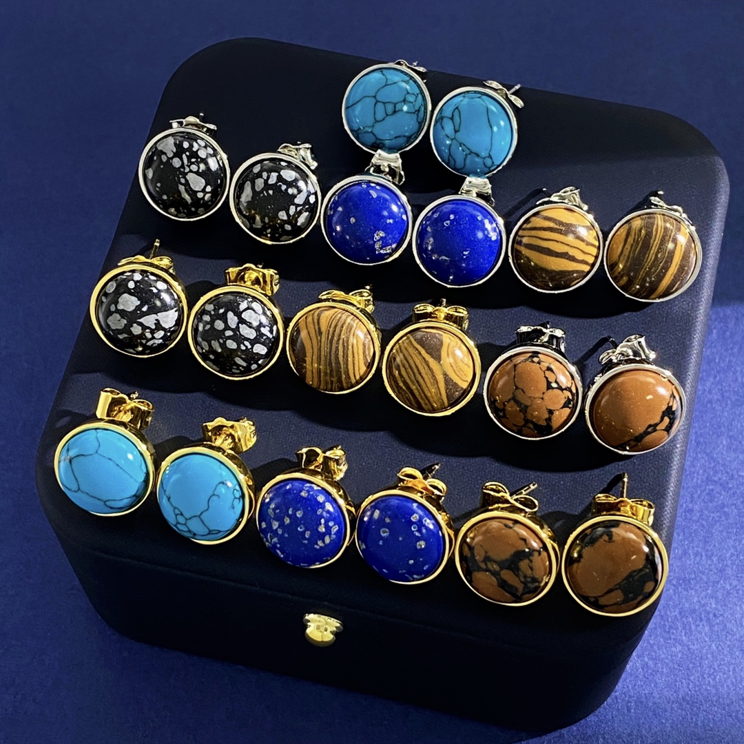 LWE032 Loewi round gemstone stud earring - ccjewelryacc