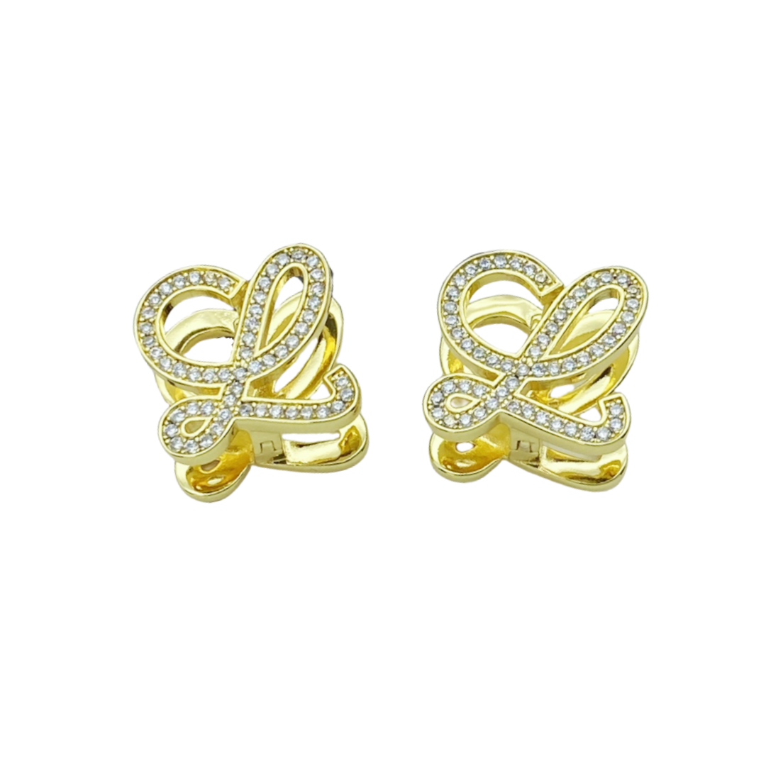 LWE039 Loewi Anagram earring clip in metal and crystal - ccjewelryacc