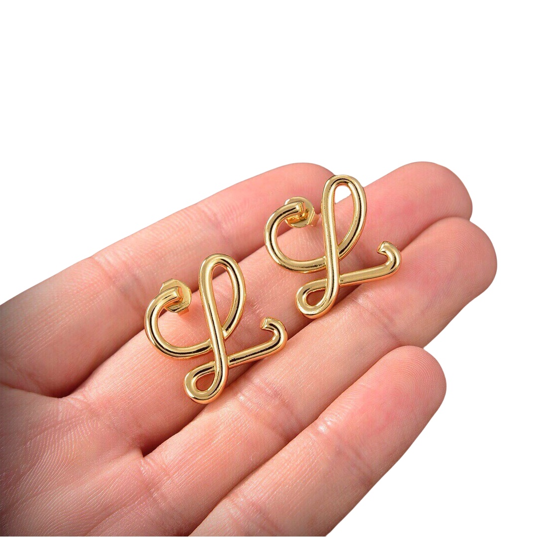 LWE008 Loewi Logo L Stud Earrings In Metal Gold - ccjewelryacc