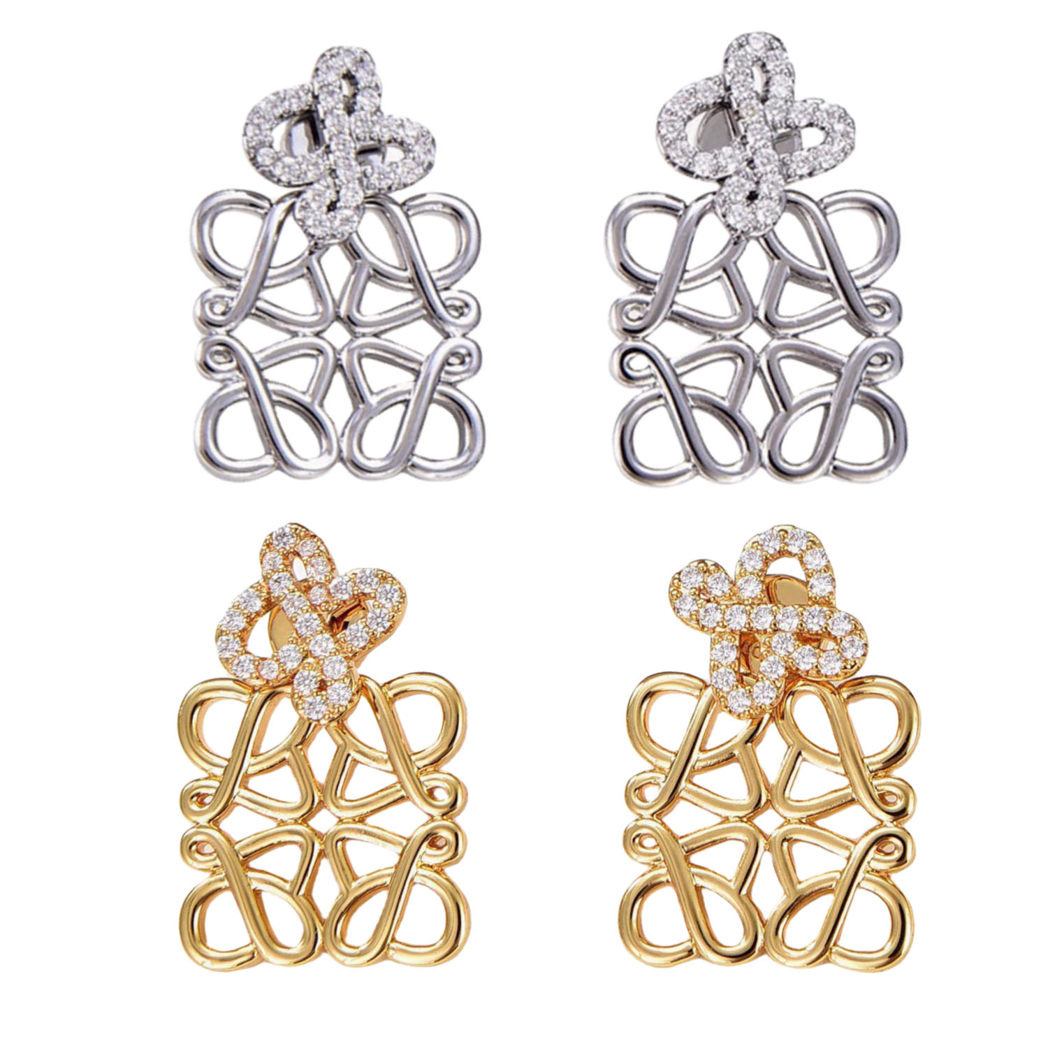 LWE018 Loewi Anagram stud earring in metal and crystal - ccfashionjewelry