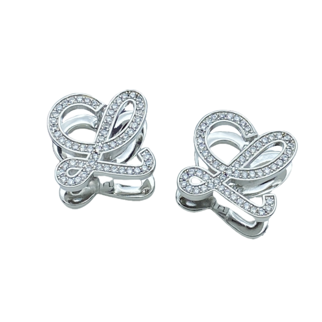 LWE039 Loewi Anagram earring clip in metal and crystal - ccjewelryacc